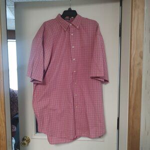 Izod Sueded Poplin Salmon Plaid Short Sleeve Button Down Shirt Size Men's 2XLT